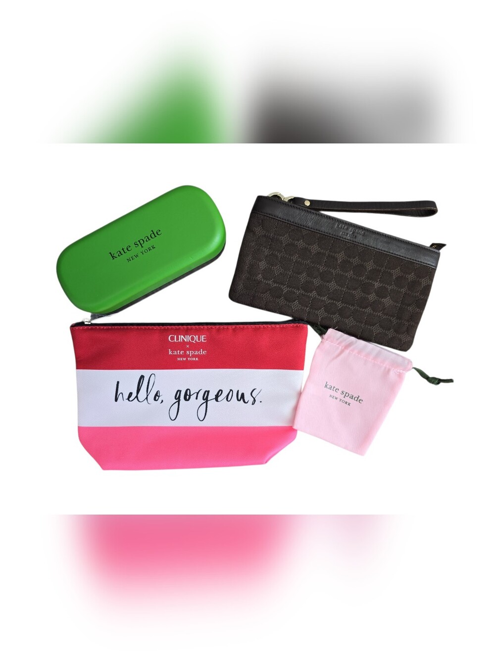 Kate Spade bundle 4 items: wristlet, pouch, dustbag, glasses case EUC-NWOT